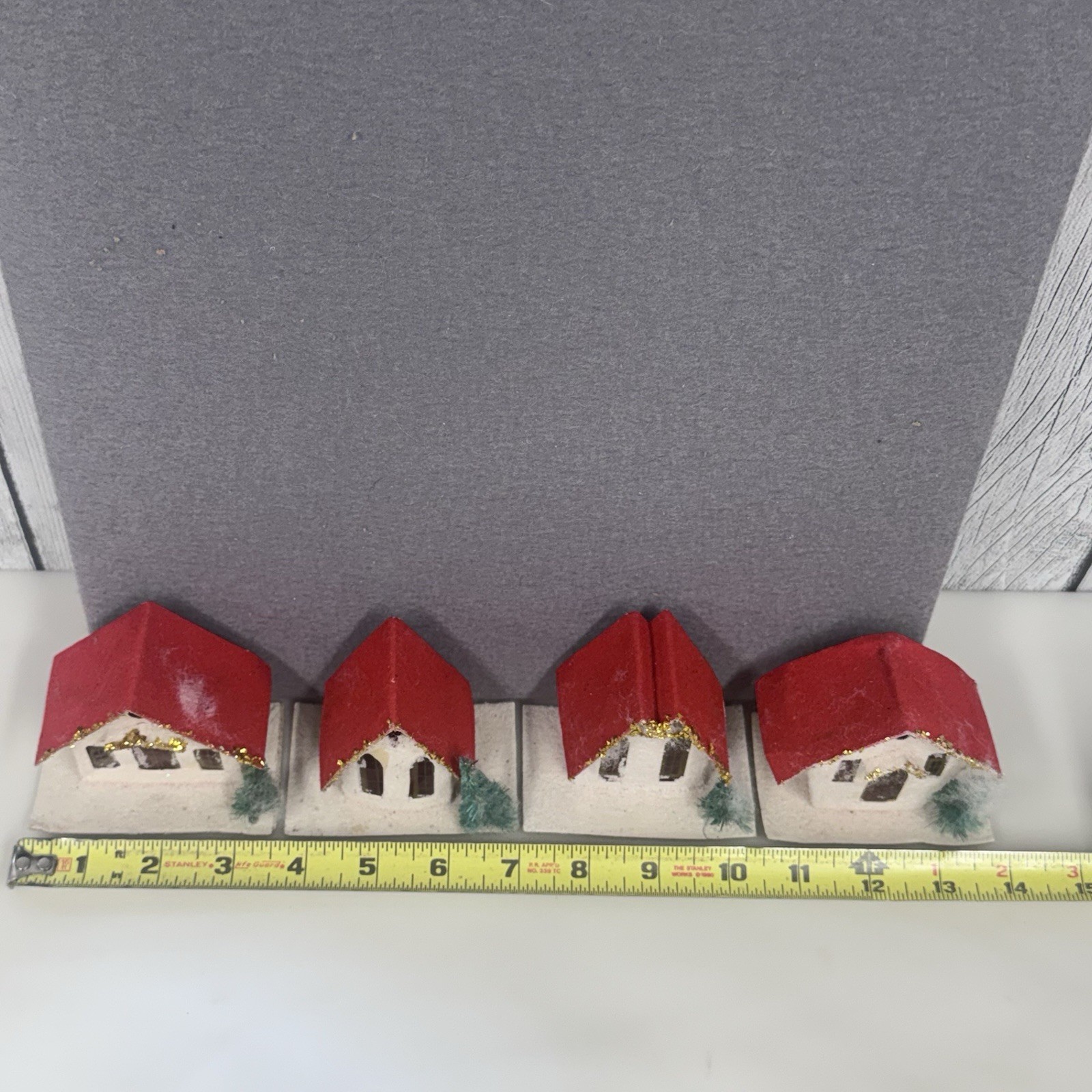 Vintage lot of 4 Putz Christmas Houses Cardboard Made in Taiwan Red Roof