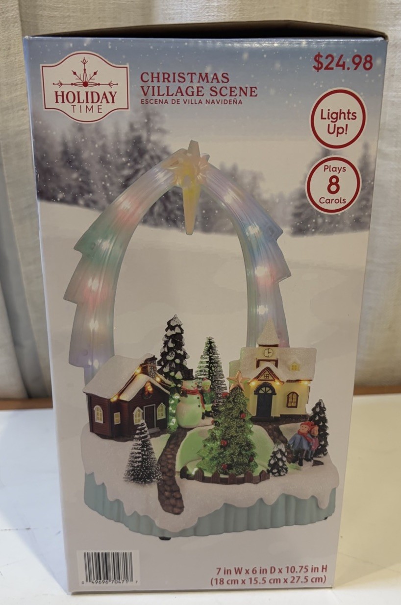 New 2023 Holiday Time CHRISTMAS VILLAGE SCENE Lights Up & Plays 8 Carols NIB