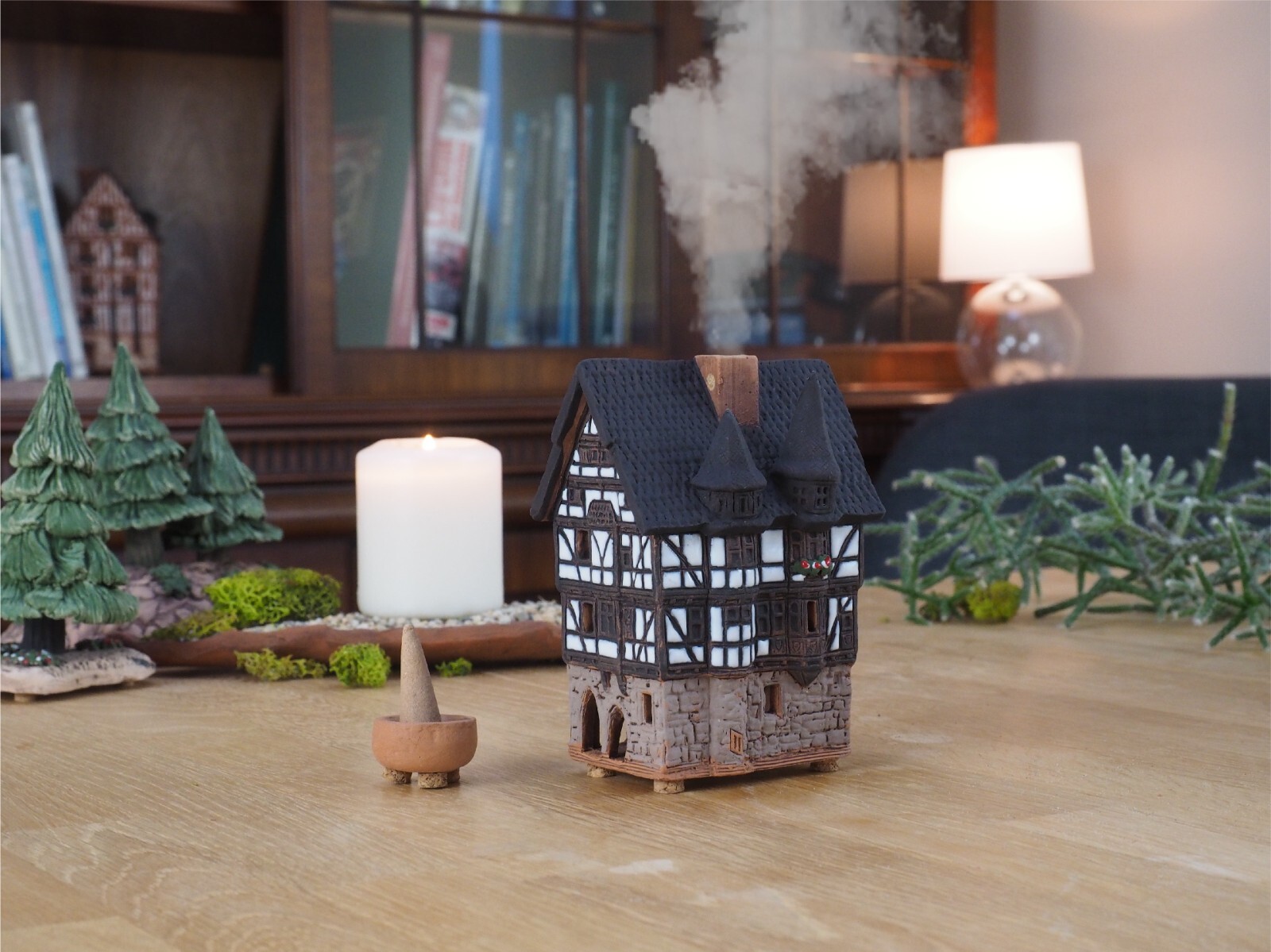 Ceramic Miniature House Cone Incense Holder Town Hall in Alsfeld 11 cm © Midene