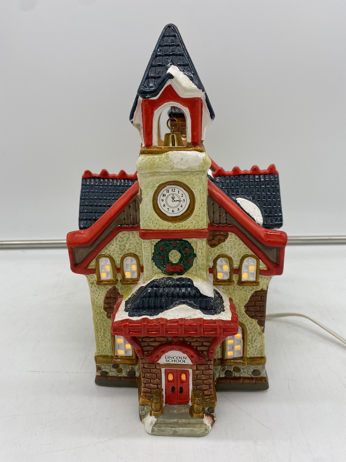 Vintage 1994 Santa’s Best Christmas Village Lighted Lincoln School Vermont works