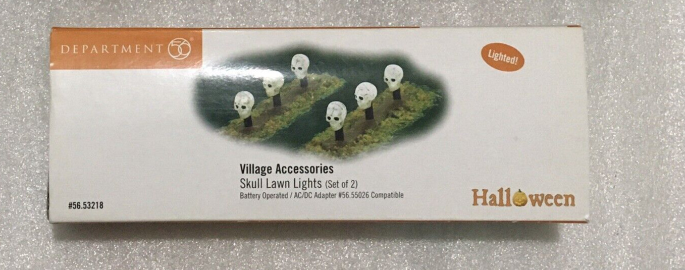 Department 56 Halloween Skull Lawn Lights 53218 (WORKS, 1 Skull Cover Missing)