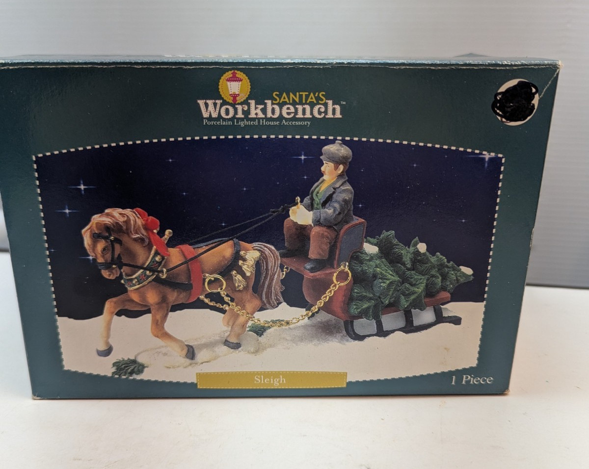 Santa Workbench Porcelain Lighted House Accessory SLEIGH 2003 with Box NIB