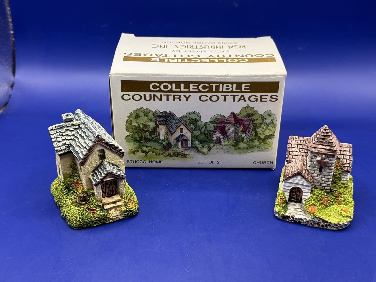 COLLECTIBLE COUNTRY COTTAGES ~ Set of 2 ~ Stucco Home and Church ~ RGA 1993