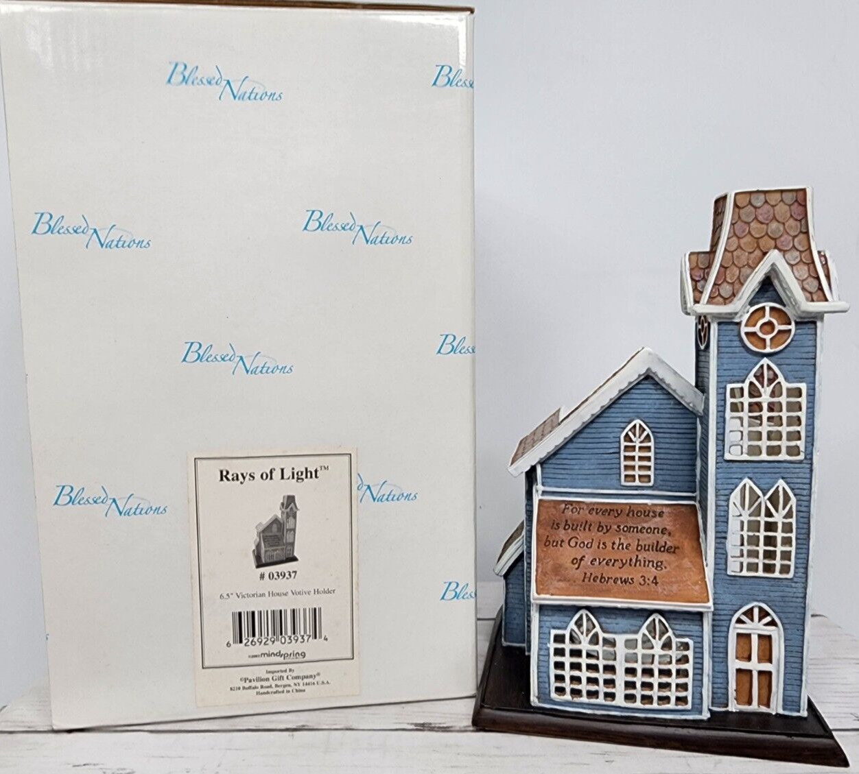 Blessed Nations, Rays of Light Church Tealight w/Printed Scripture, New in Box