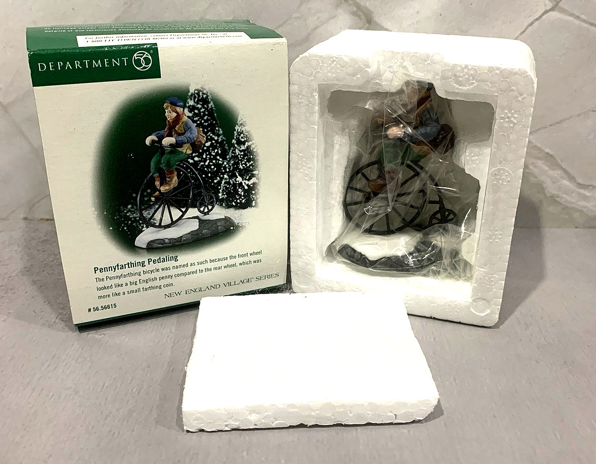 Vintage 1999 Dept 56 Retired New England Village Pennyfarthing Pedaling in Box