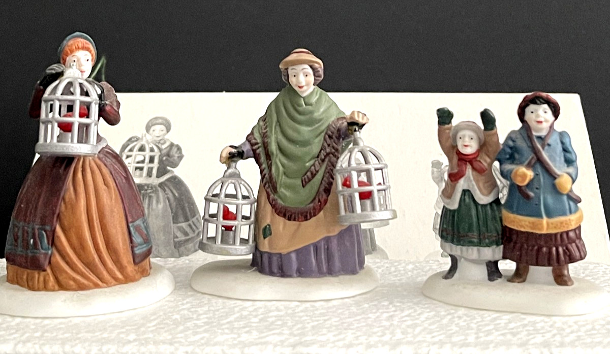 Dept 56 Heritage Village The Bird Seller Set Of 3 Porcelain Figurines in Box