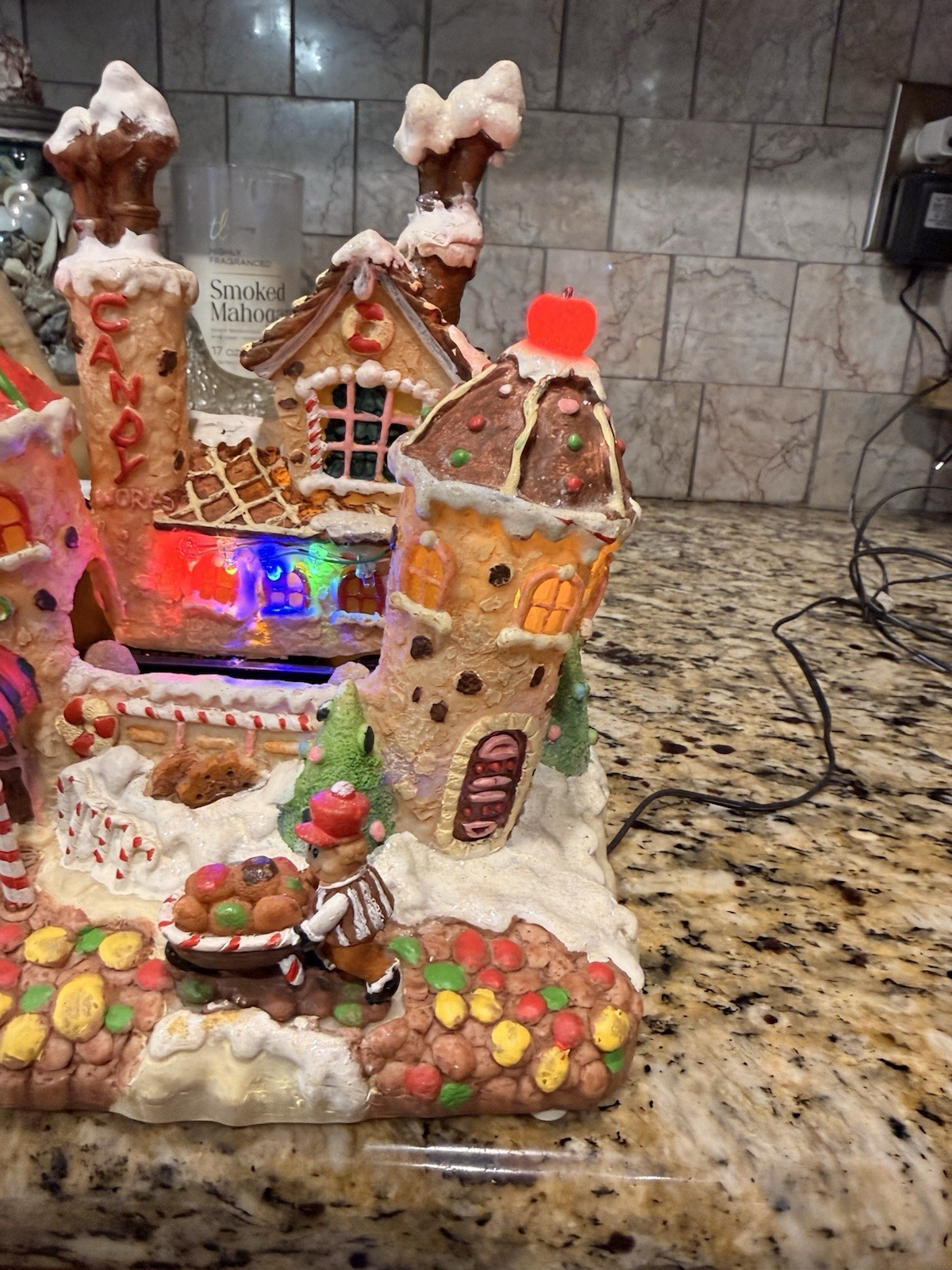 RARE Animated Candy Factory Gum Drop Ginger Bread House Store Christmas Village