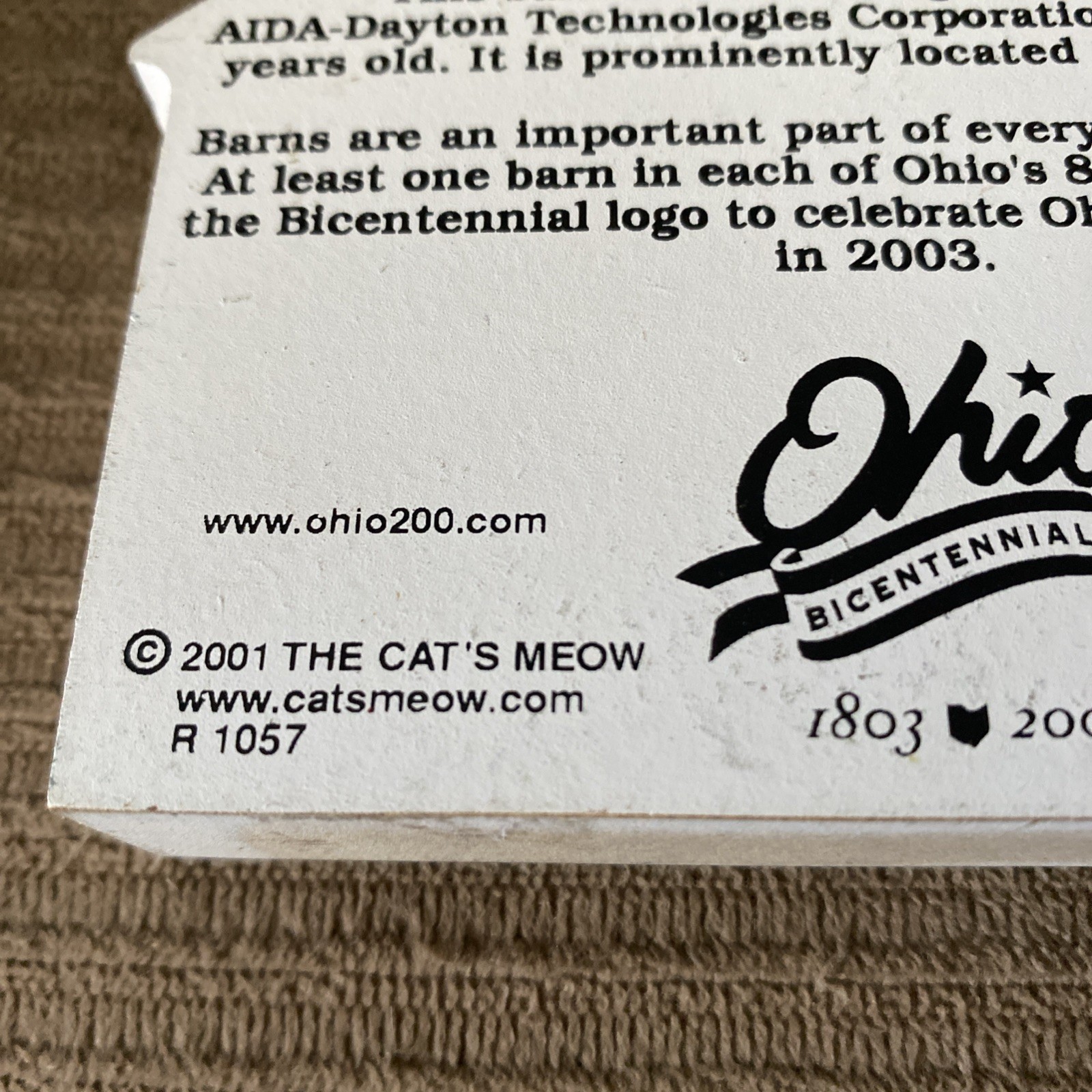 Cat’s Meow Ohio Bicentennial Barn Montgomery County #10 Wooden Shelf Sitter