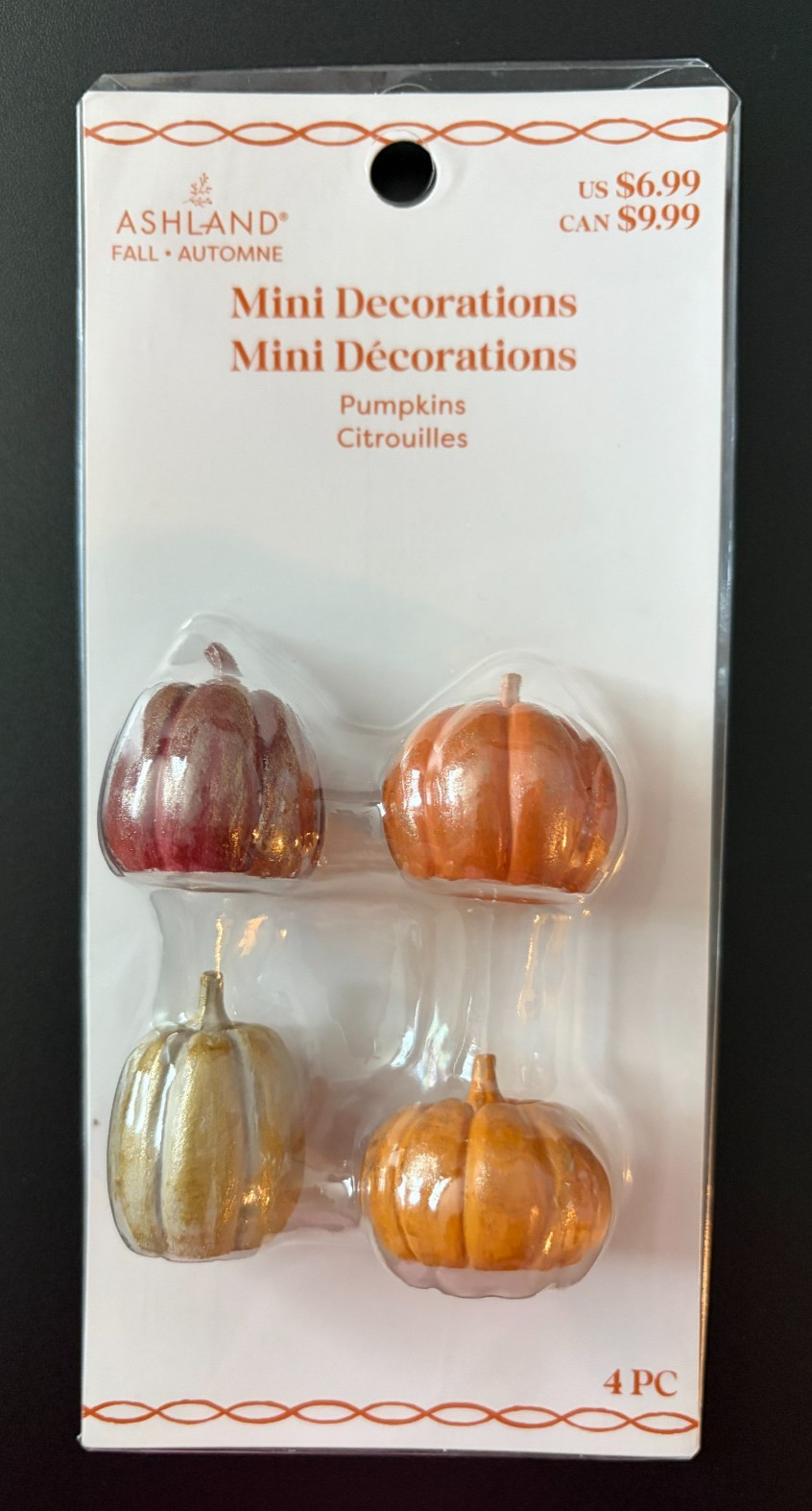 ASHLAND HALLOWEEN MINIATURES PUMPKINS 2025 NEW SET OF 4 IN PKG FALL THANKSGIVING