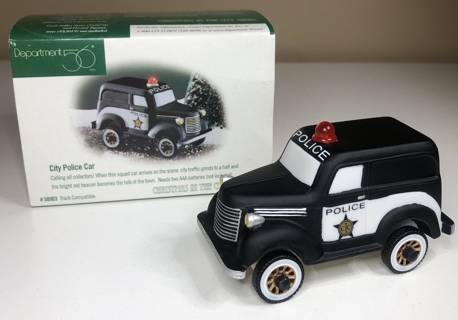 DEPT 56 Heritage Snow Village CITY POLICE CAR Christmas Accessories Lighted
