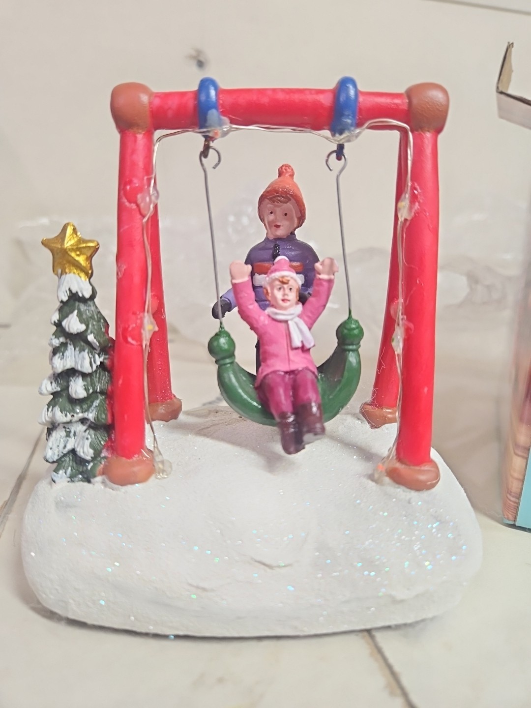 FG Square LED Lighted Swing in the Snow for Christmas Village in Box