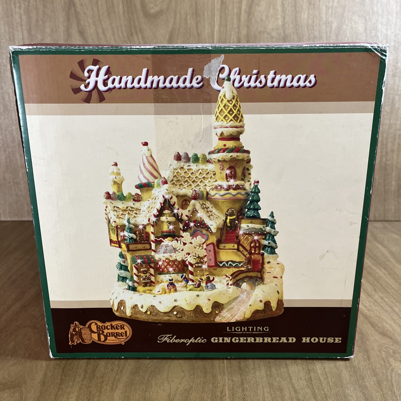 Cracker Barrel Handmade Christmas Fiber Optic Gingerbread House Lighted Works