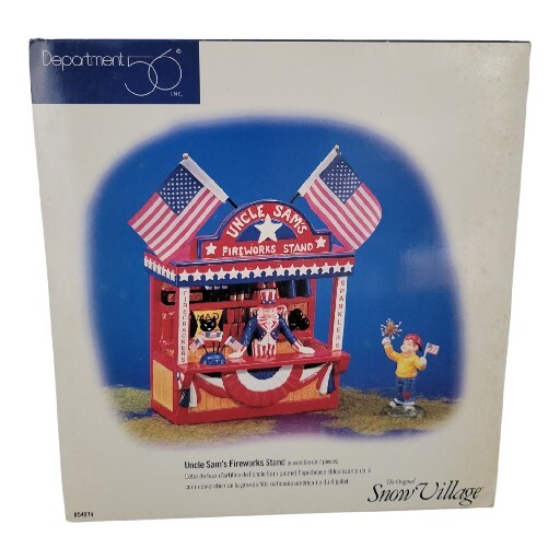 Dept. 56 Snow Village Uncle Sam’s Fireworks Stand Set of 2 Retired 1998 July 4