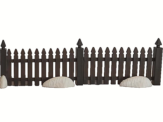 LEMAX 2002 CHRISTMAS VILLAGE HOUSE ACCESSORIES – BROWN PICKET FENCE W/ WREATH