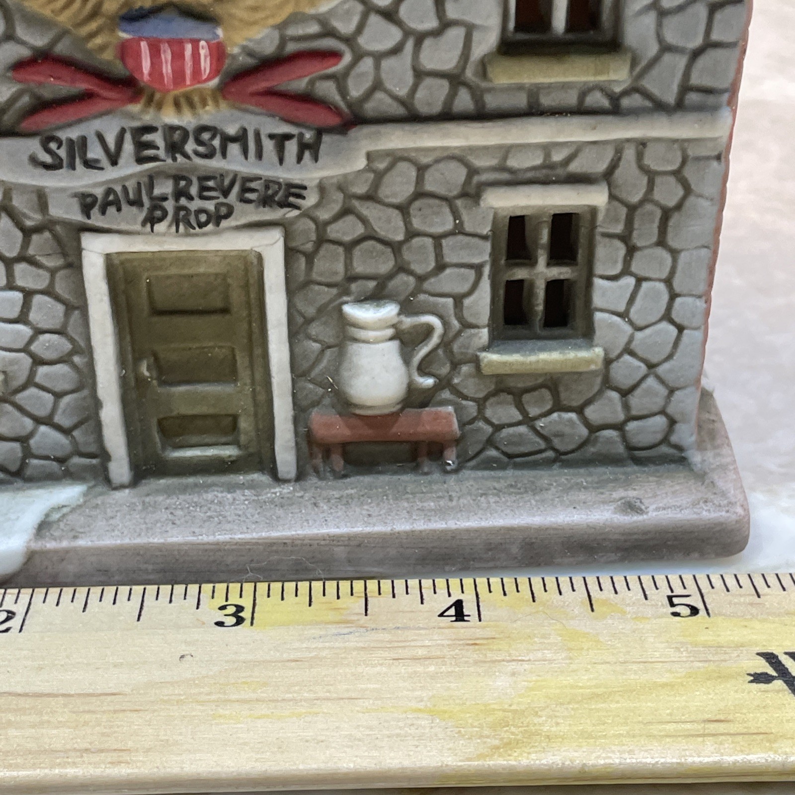 VTG Christmas Village Blacksmith Lighted Building Paul Revere Colonial Patiotic