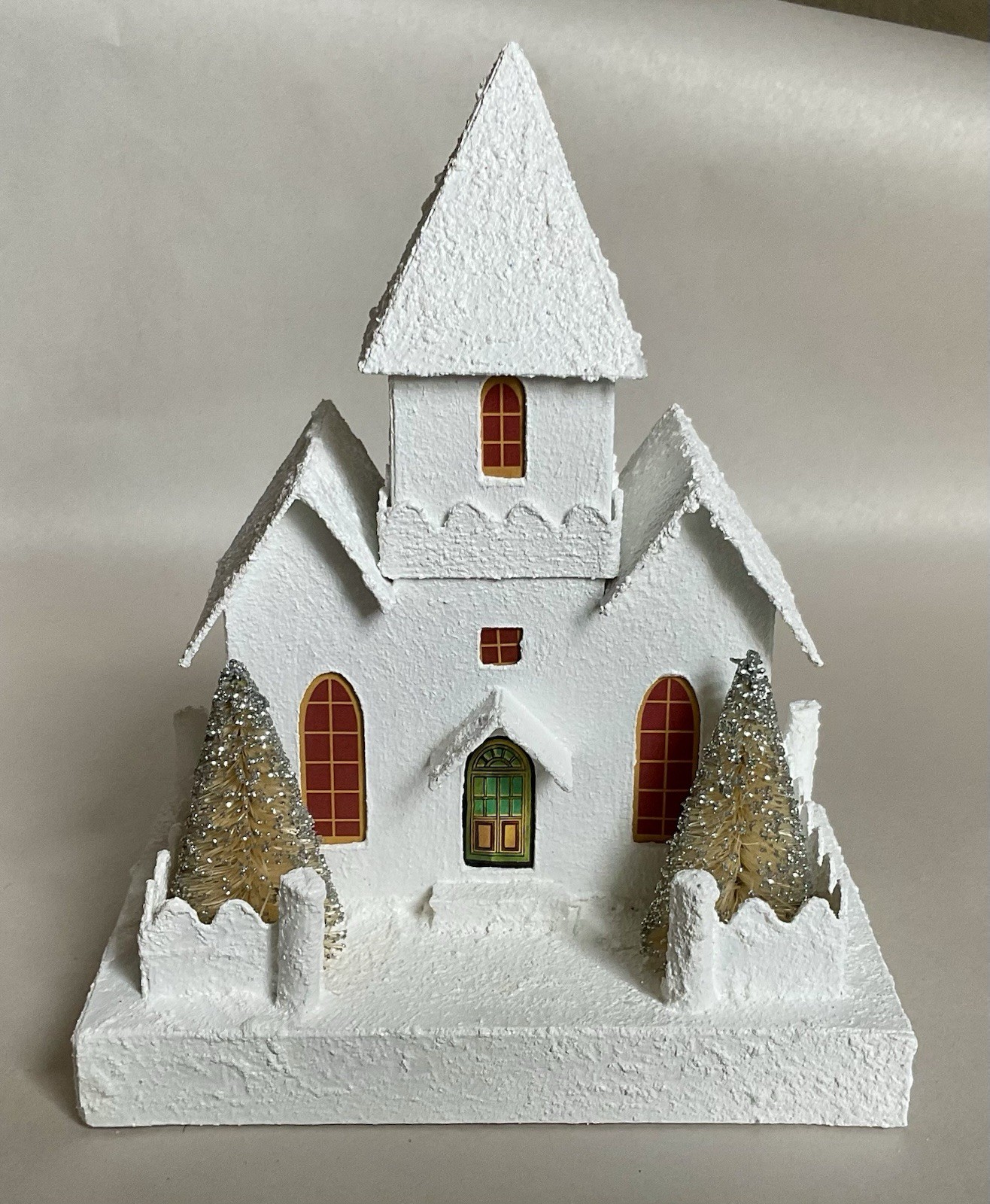 Handmade Putz Glitter House Church 1940’s Retro Style Cardboard House #7