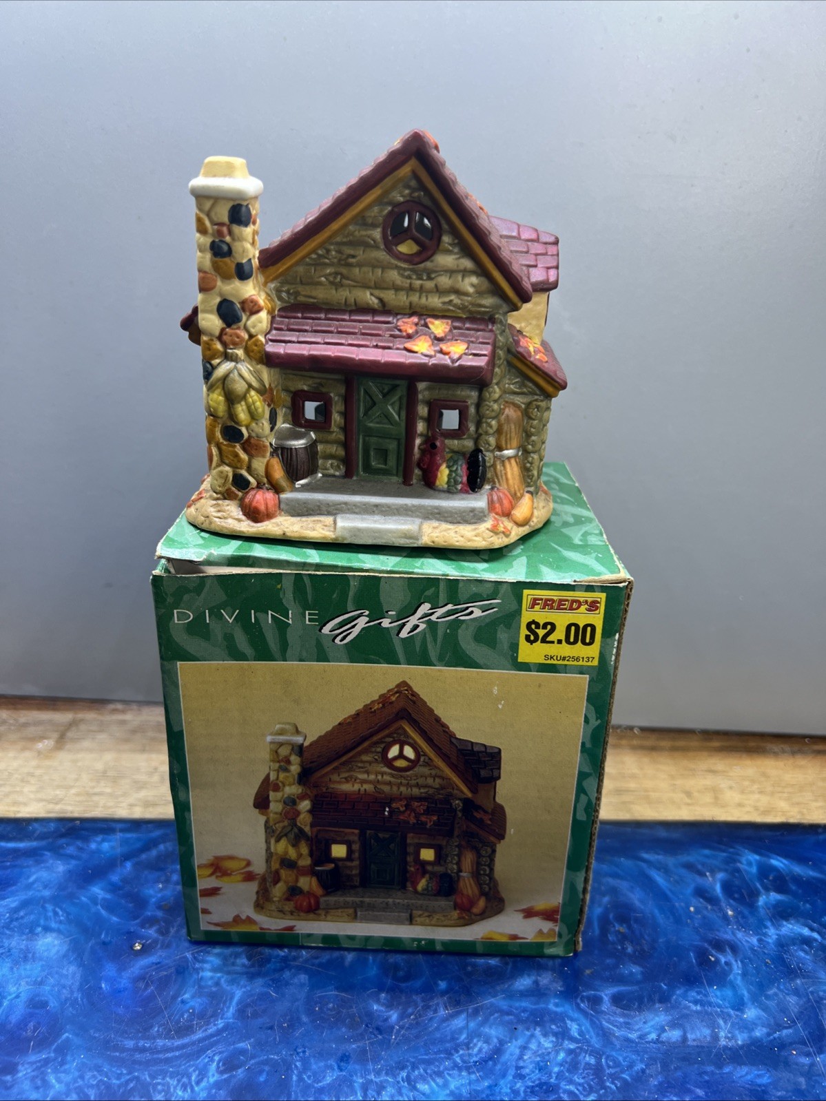 Vintage Harvest House Cabin Porcelain Lighted Fall Thanksgiving Village 5in