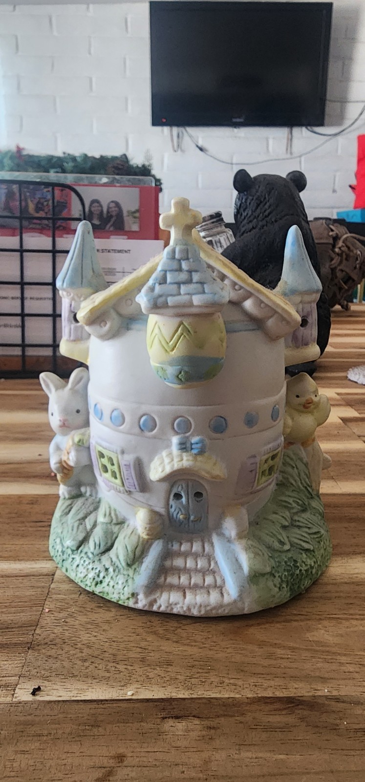 Vintage Lighted Ceramic Easter Village Bunny & Chick Church House