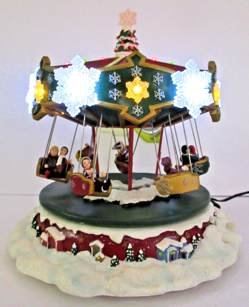 HAWTHORNE “WHITE CHRISTMAS SWING RIDE” ~(9″ TALL)~ *ANIMATED /ADAPTER INCLUDED*