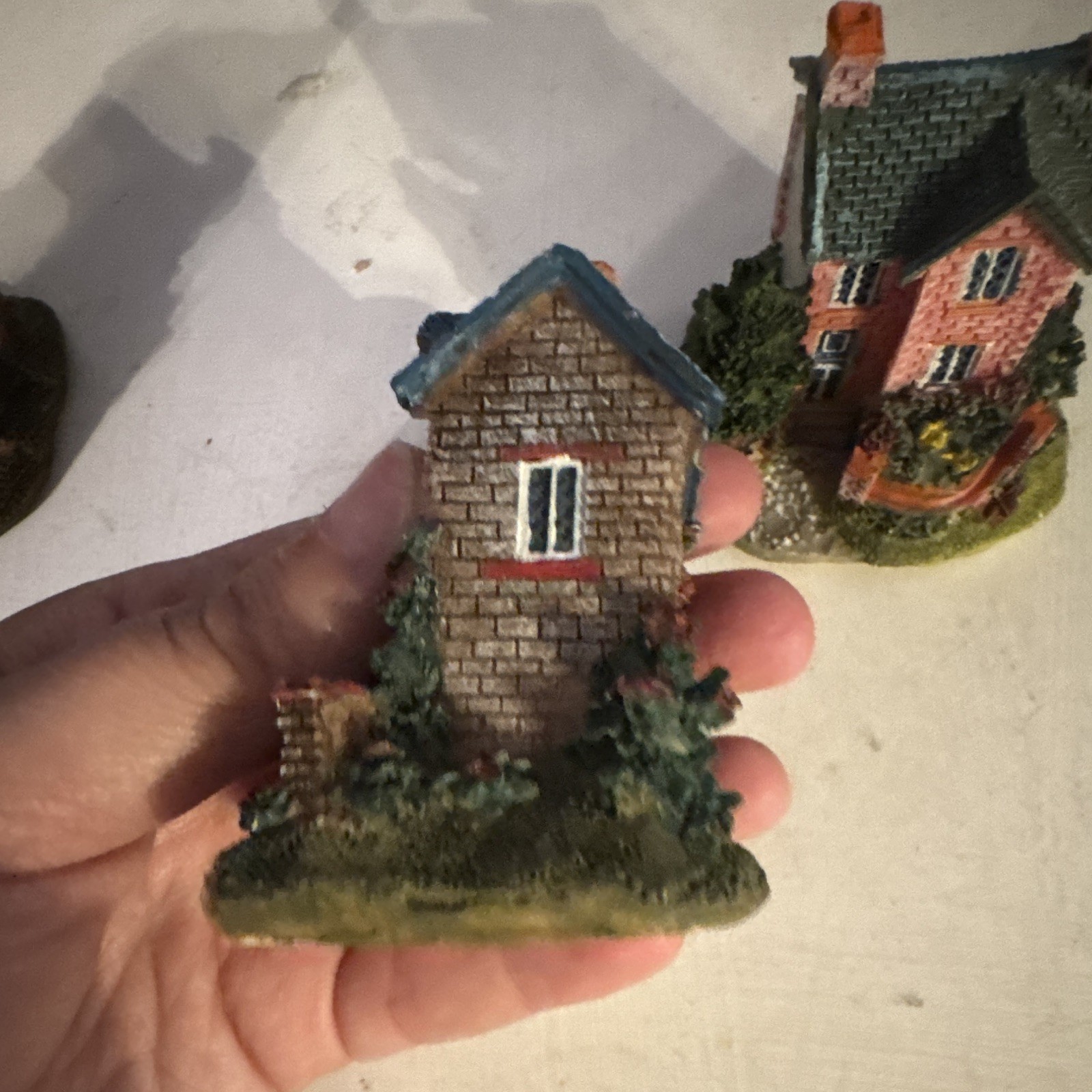 Hand-Painted Resin Miniature Cottage Houses Set of 3 Multicolor Display