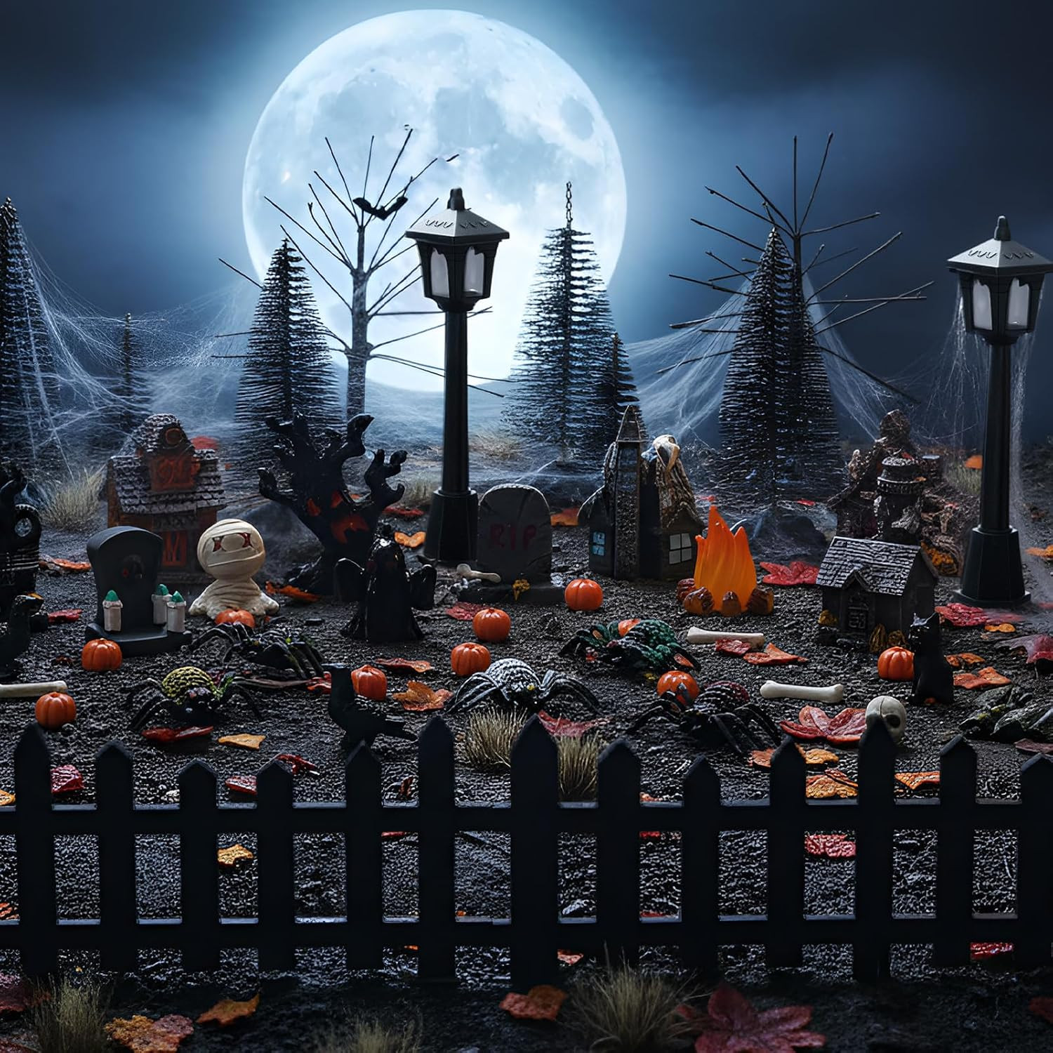 50 Pcs Halloween Village Accessories Set Halloween Resin Haunted House Miniature
