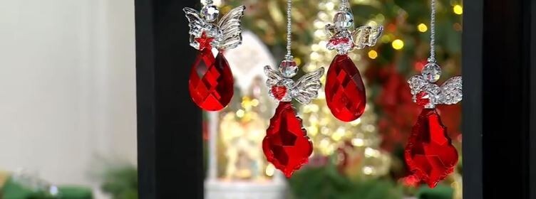 Set of 4 Faceted Glass Angel Ornaments by Valerie H473646 Ruby