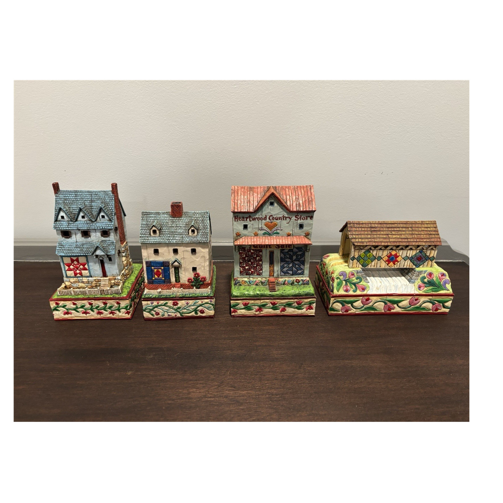 Heartwood Creek Jim Shore Hand Painted Resin Mini Village Buildings Set of 4