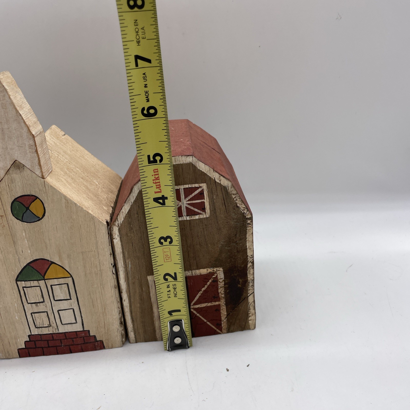 Primitive Mini Buildings Block Wooden House Church Barn Folk Art Lot Of 3 – 1988