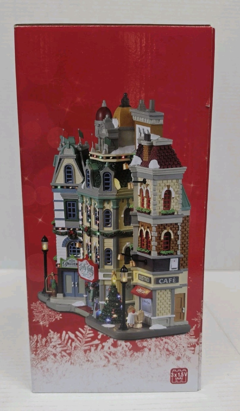 Lemax THE HOLLY JOLLY HOTEL #35028 ~ 2023 Village Facade LED Lit Scene