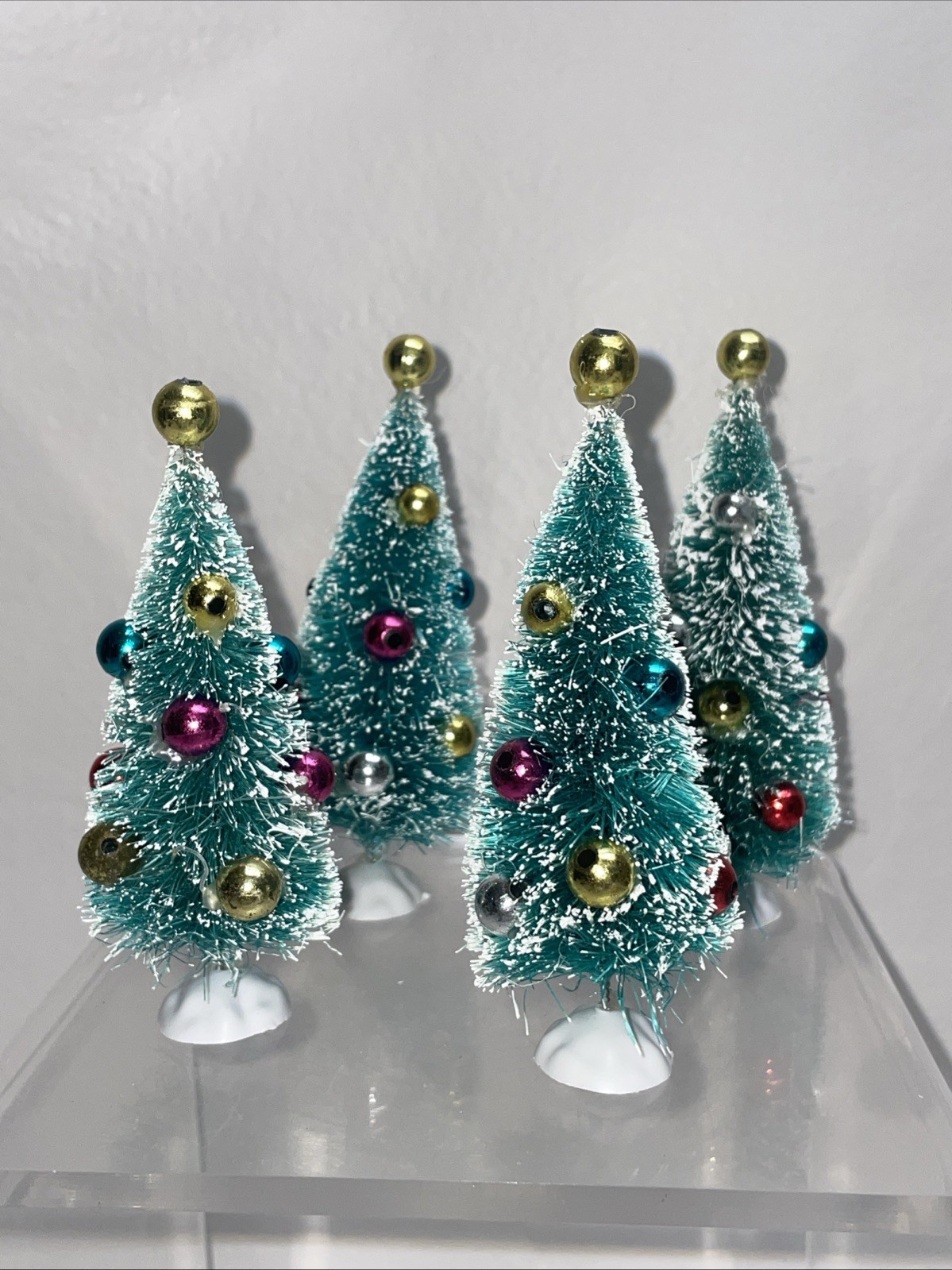 Christmas Village Accessories, Set Of 4 Decorated Trees