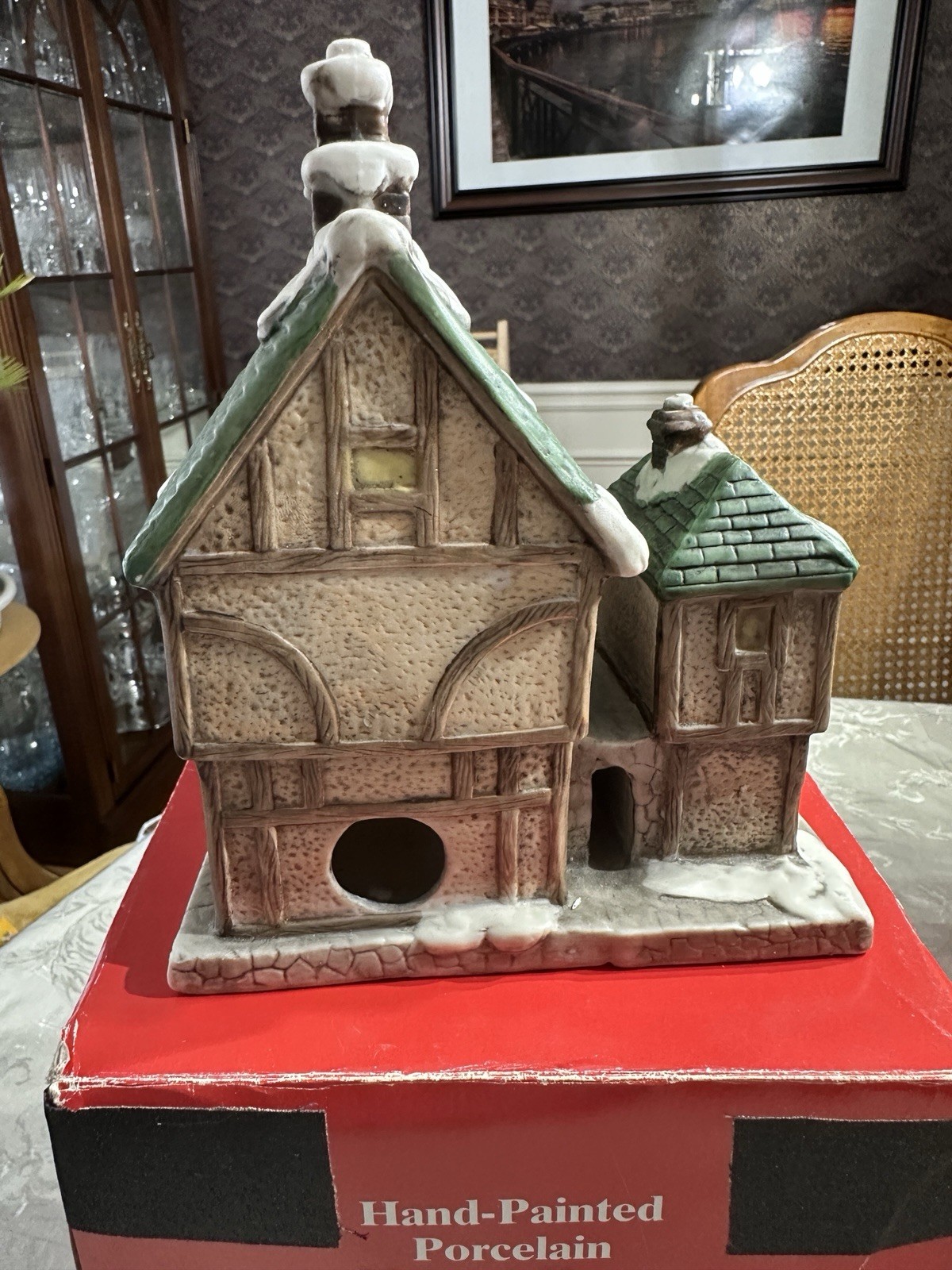 Caldor Hand-Painted Porcelain Lighted Old Mill Inn Our Town Collection