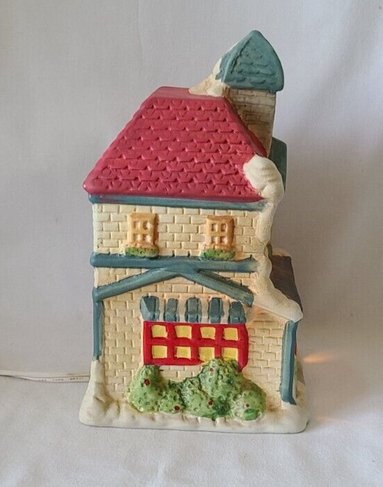 Christmas School C.R. Seasons Hand Painted Lighted Ceramic House Cord Box