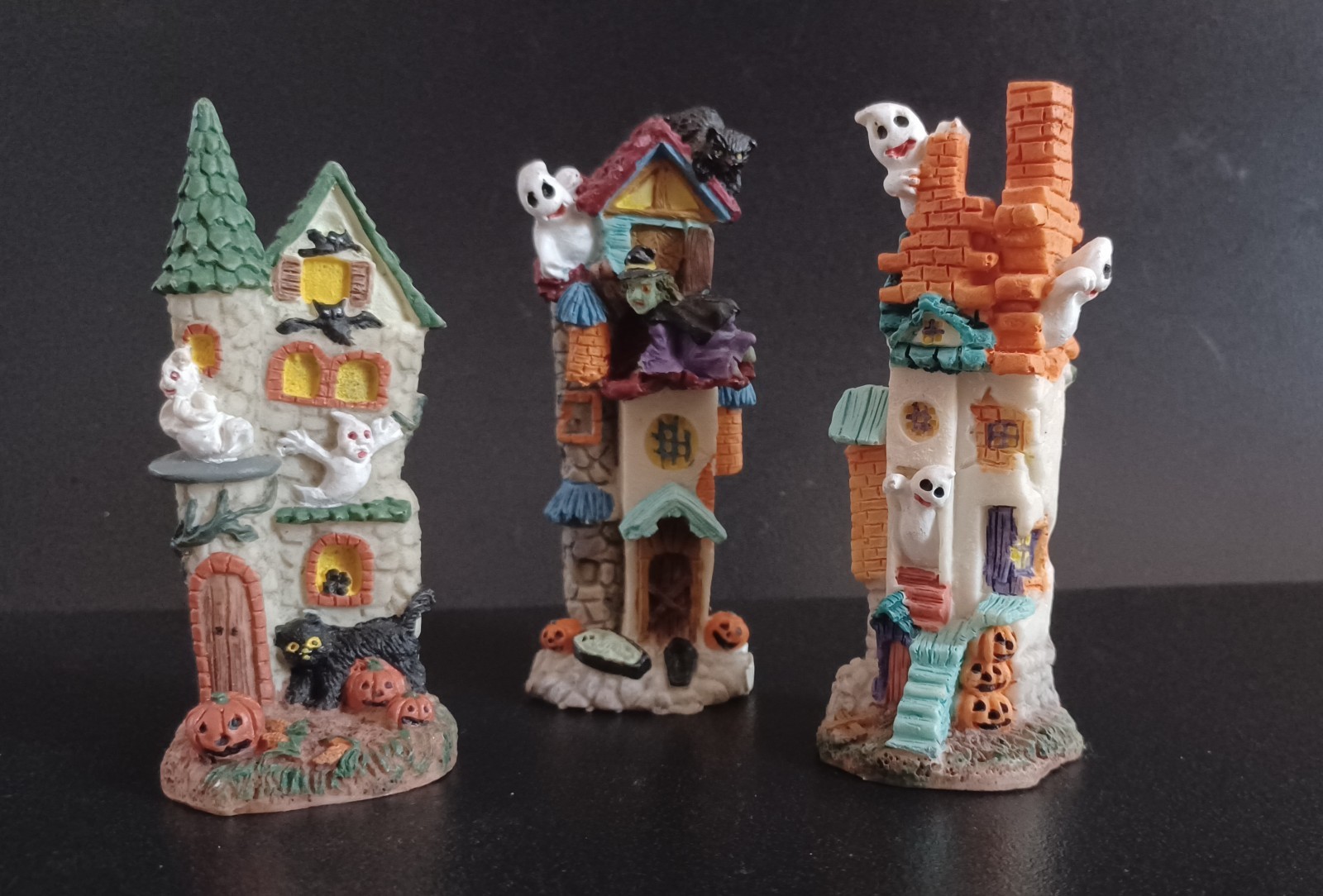 Set Of 3 Vintage Halloween Village Houses slim Accessories Halloween Decor