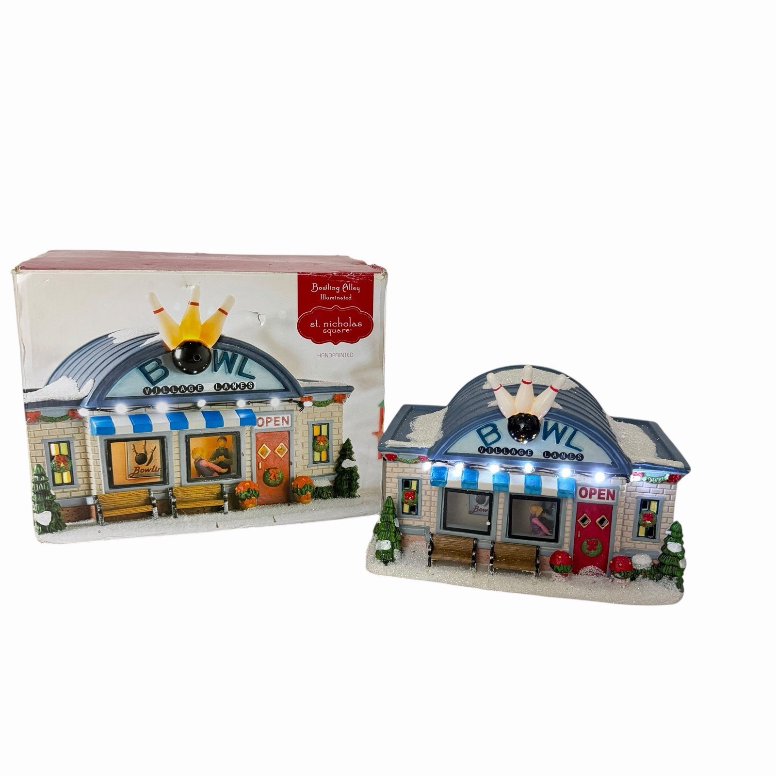 St. Nicholas Square Retired Bowling Alley Christmas Village Lanes Lighted READ