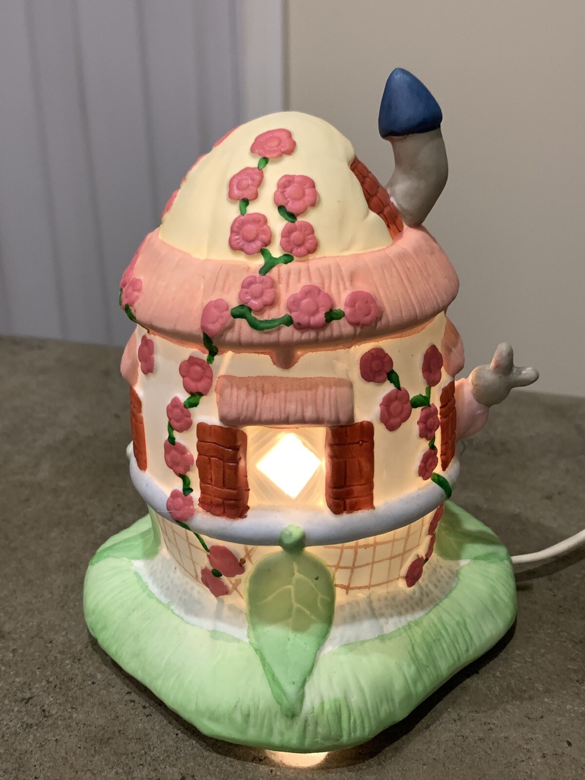 Vintage Easter Village Lighted Hand Painted Porcelain Egg Shaped Basket Works