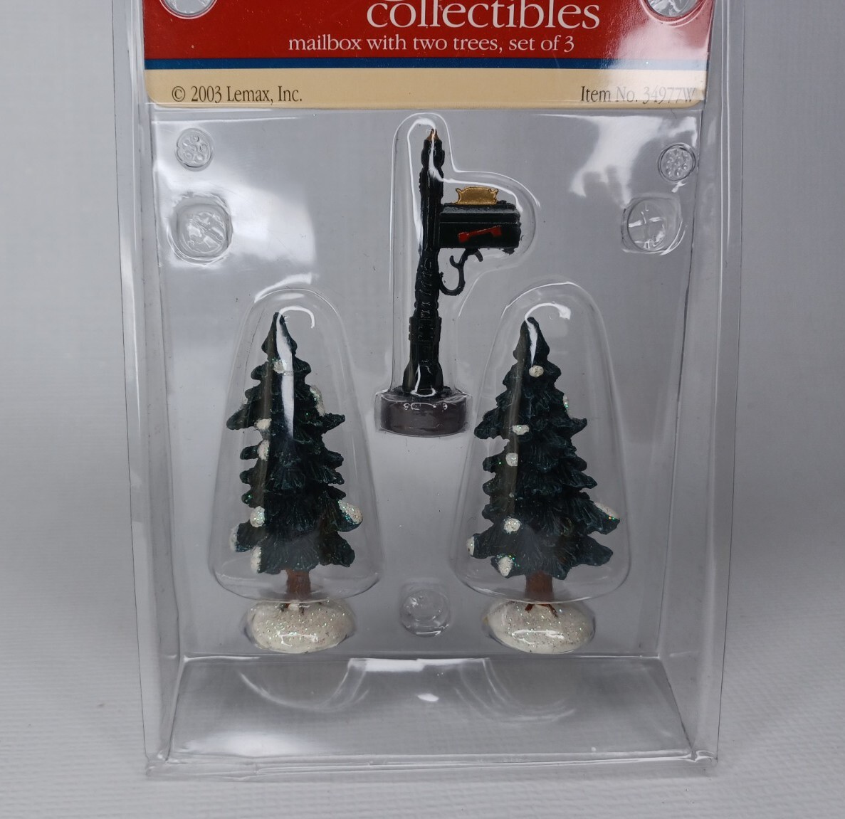 2003 Lemax 34977W Village Collection Mailbox & Two Trees Christmas Glitter