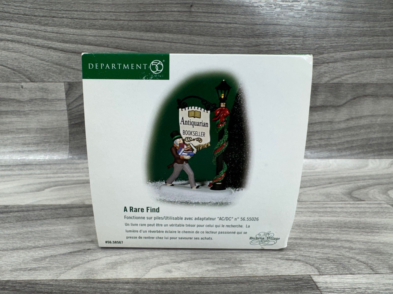 DEPARTMENT 56 DICKENS VILLAGE SERIES “A RARE FIND” ANTIQURIAN BOOK SELLER LOVER