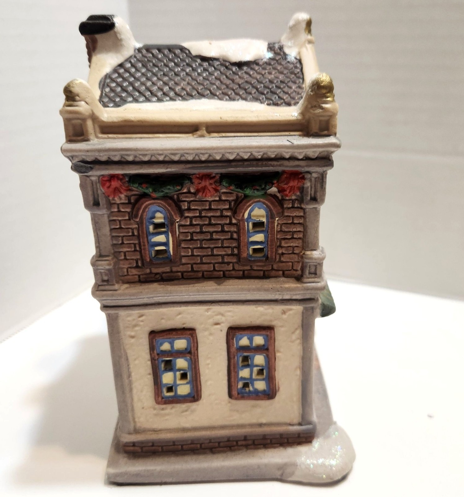 Hand-Painted Ceramic Flower Shop Christmas Village Figurine With Glitter Accents