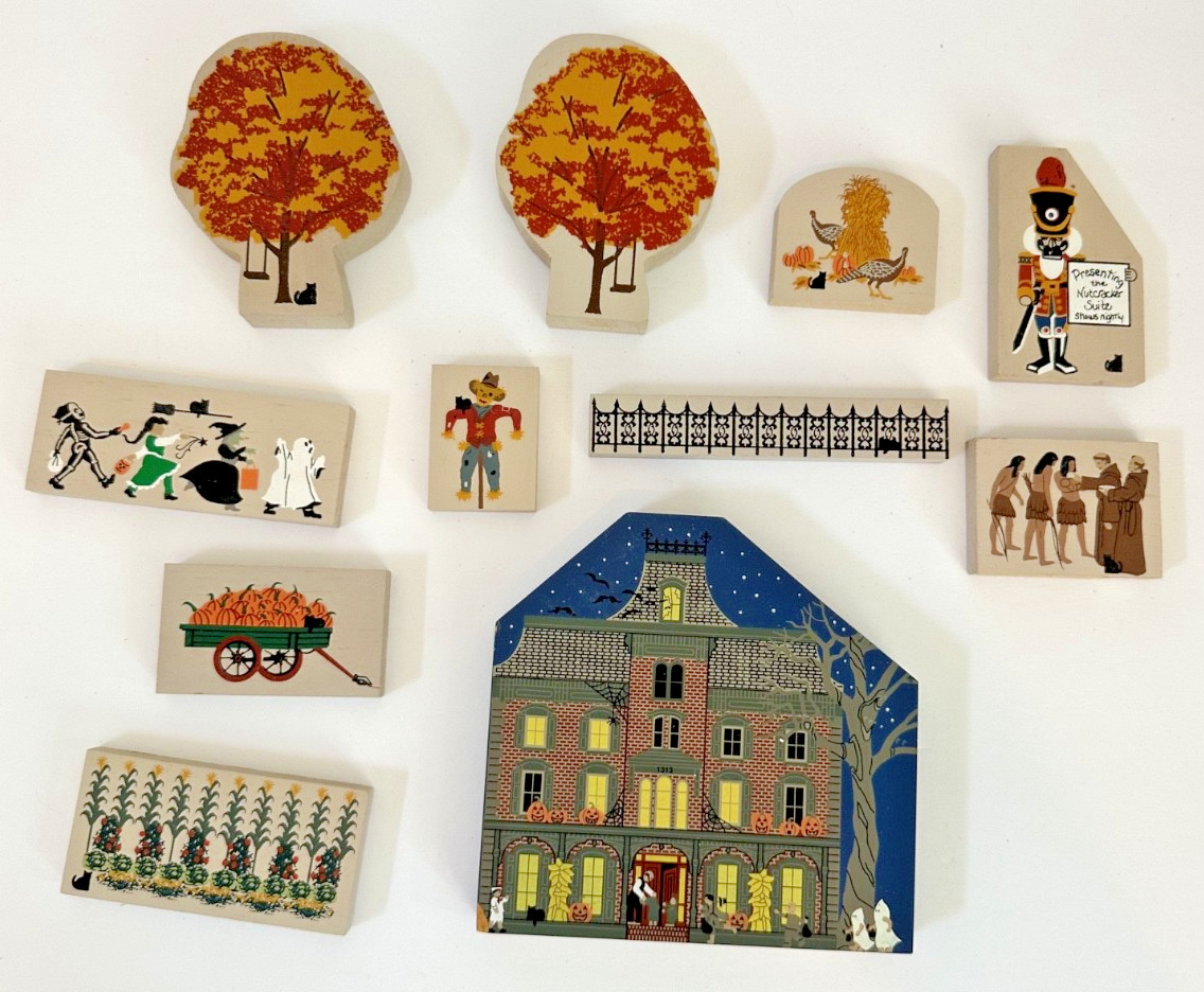 Cats Meow Village Mystery Manor 1997 Halloween Autumn Thanksgiving 11 PC