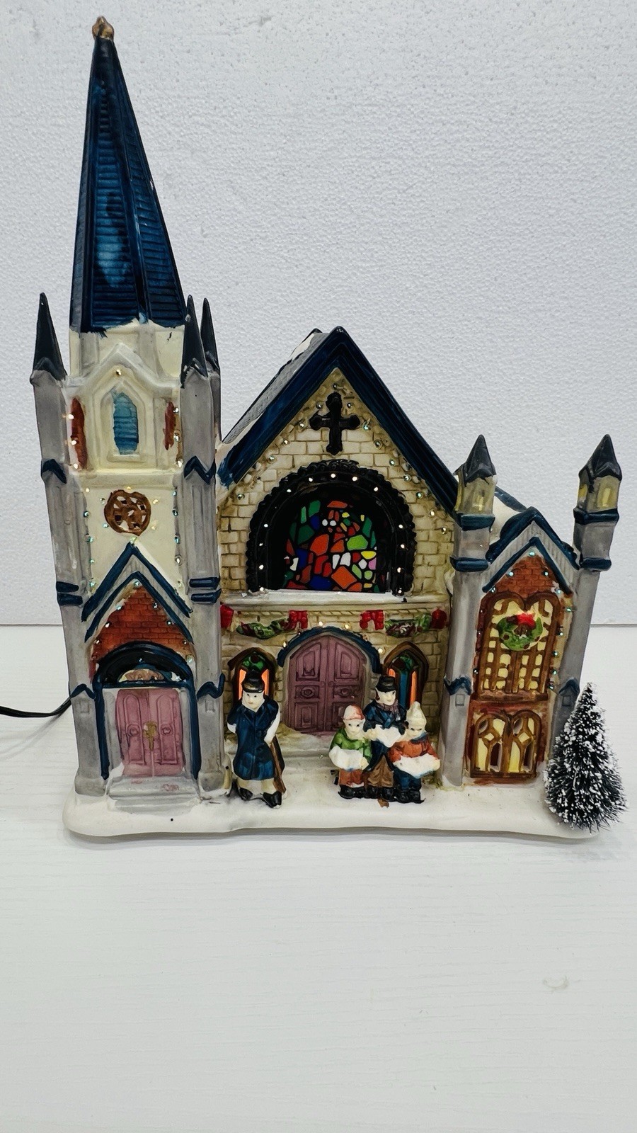 Christmas Delights Porcelain Fiber Optic Village Church 200433 Excellent !