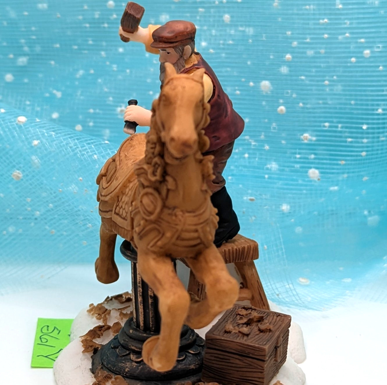 O’Well wood carver carousel horse Christmas Village Figurine partial pkg. INV561