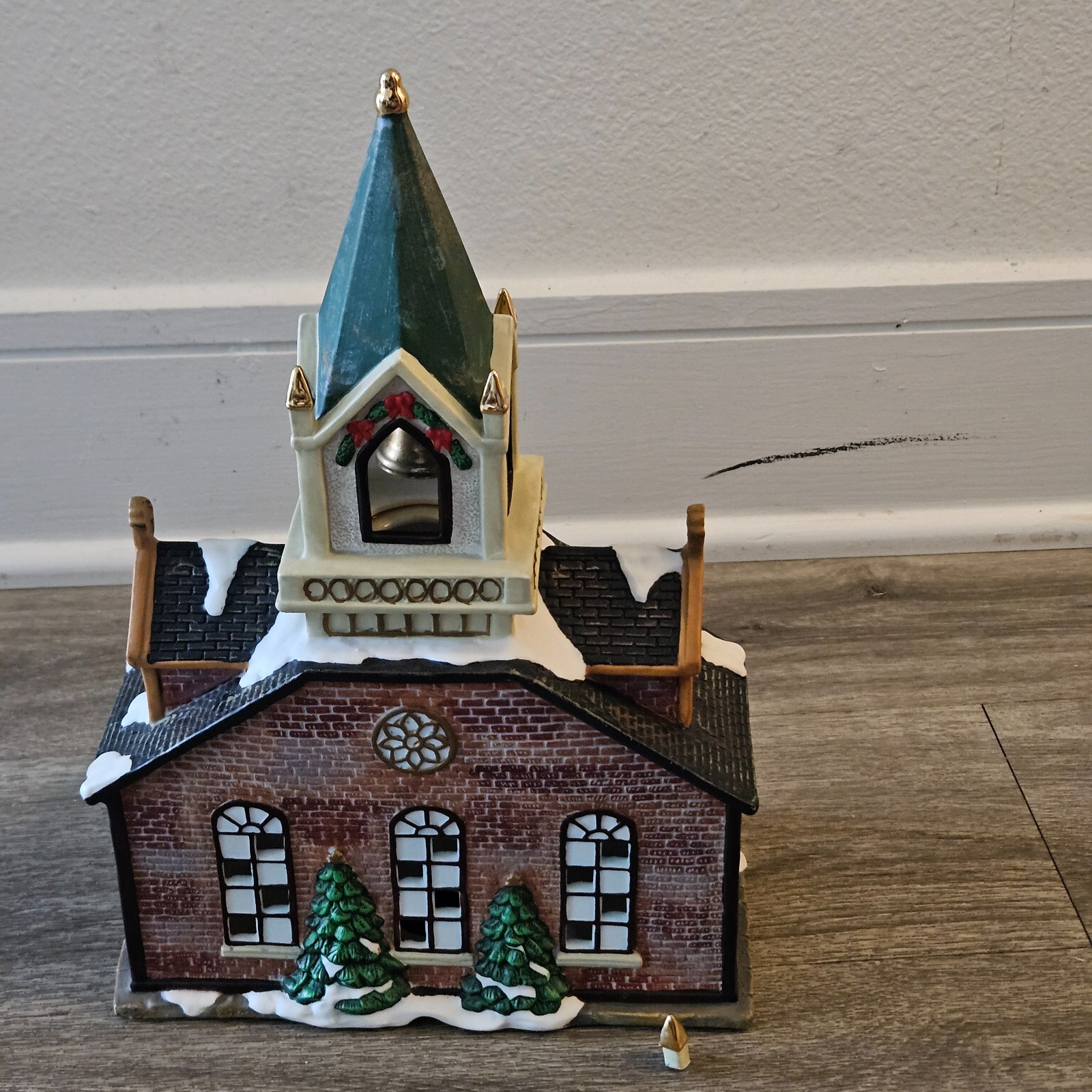 Galleria Christmas Village Hand Painted Church Holiday Porcelain DAMAGED