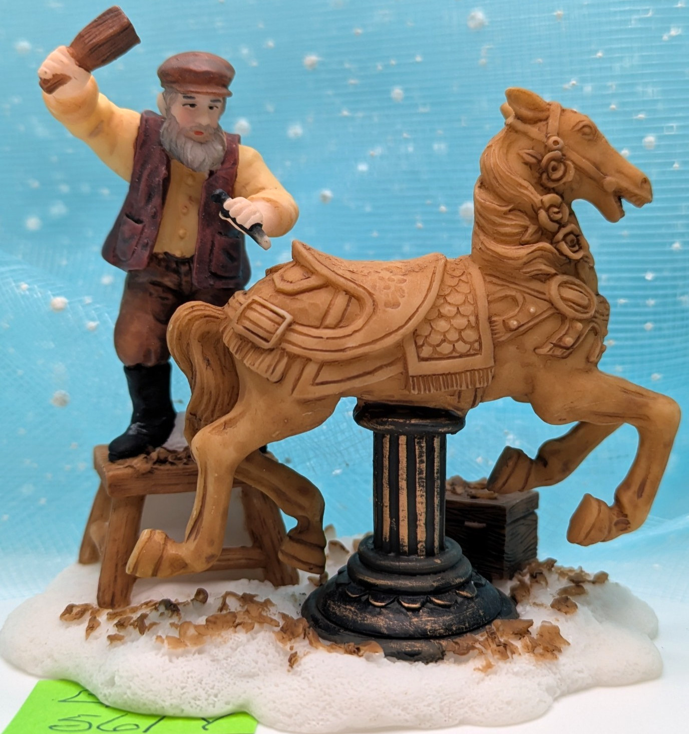 O’Well wood carver carousel horse Christmas Village Figurine partial pkg. INV561