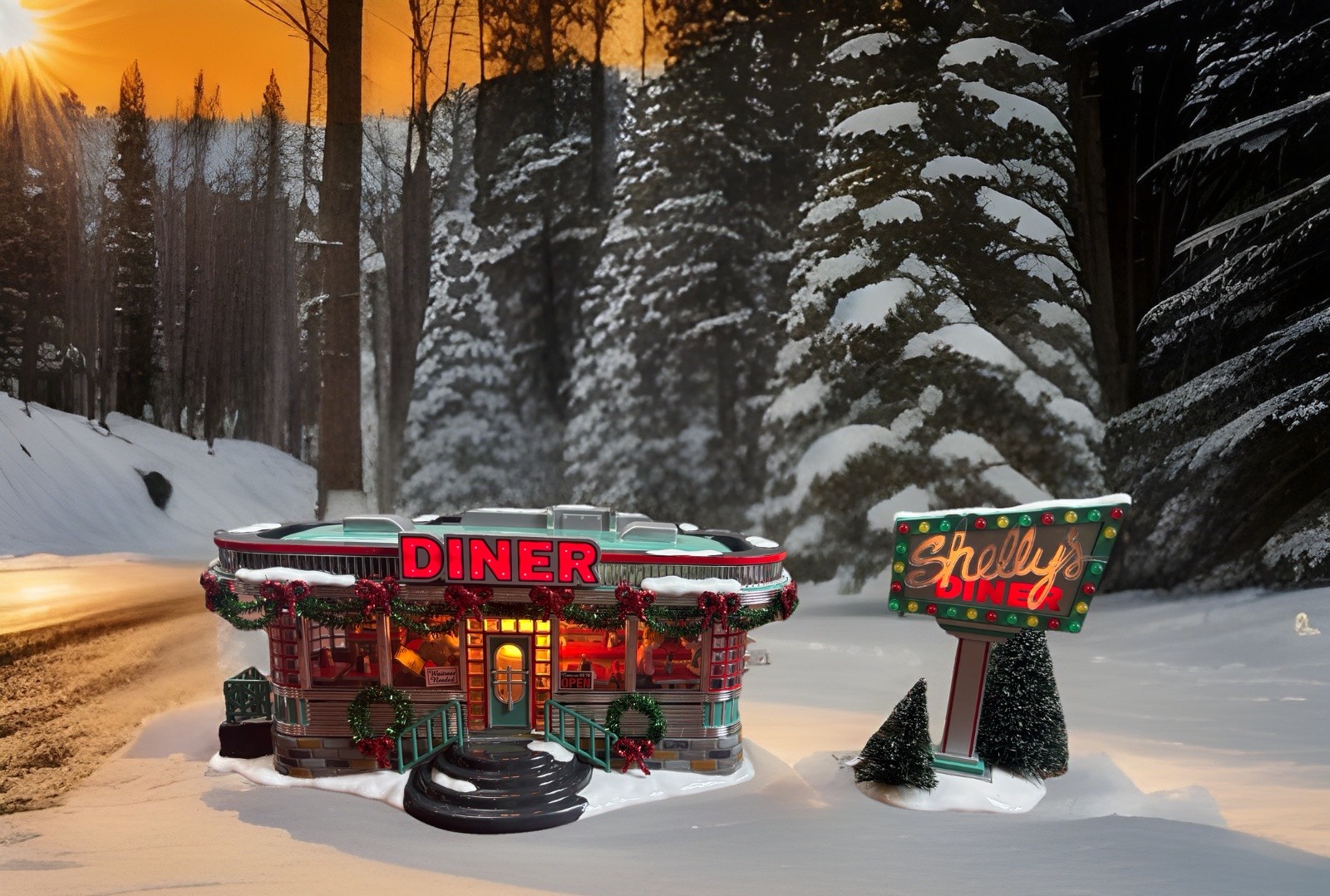 Department 56 “Shelly’s Diner” 55008 Snow Village Lighted Building EUC