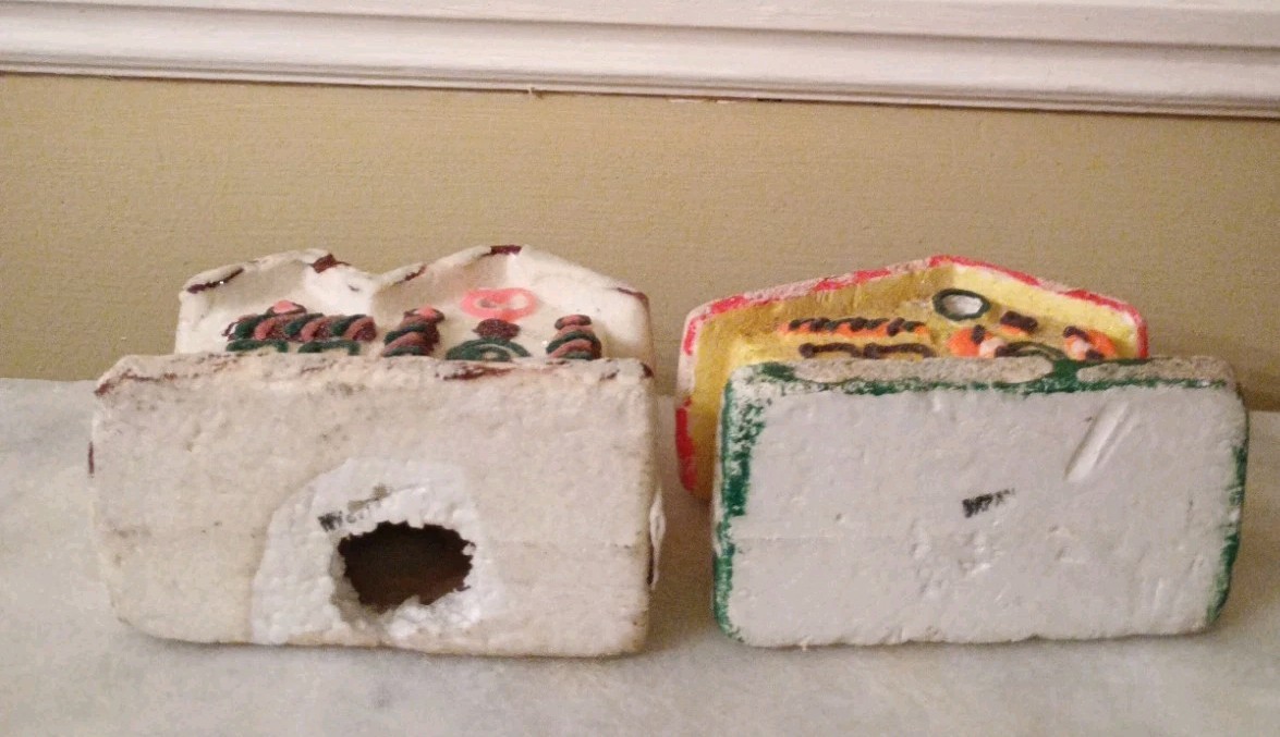 2 Vintage Medium Christmas Styrofoam Village Houses Made In Japan READ