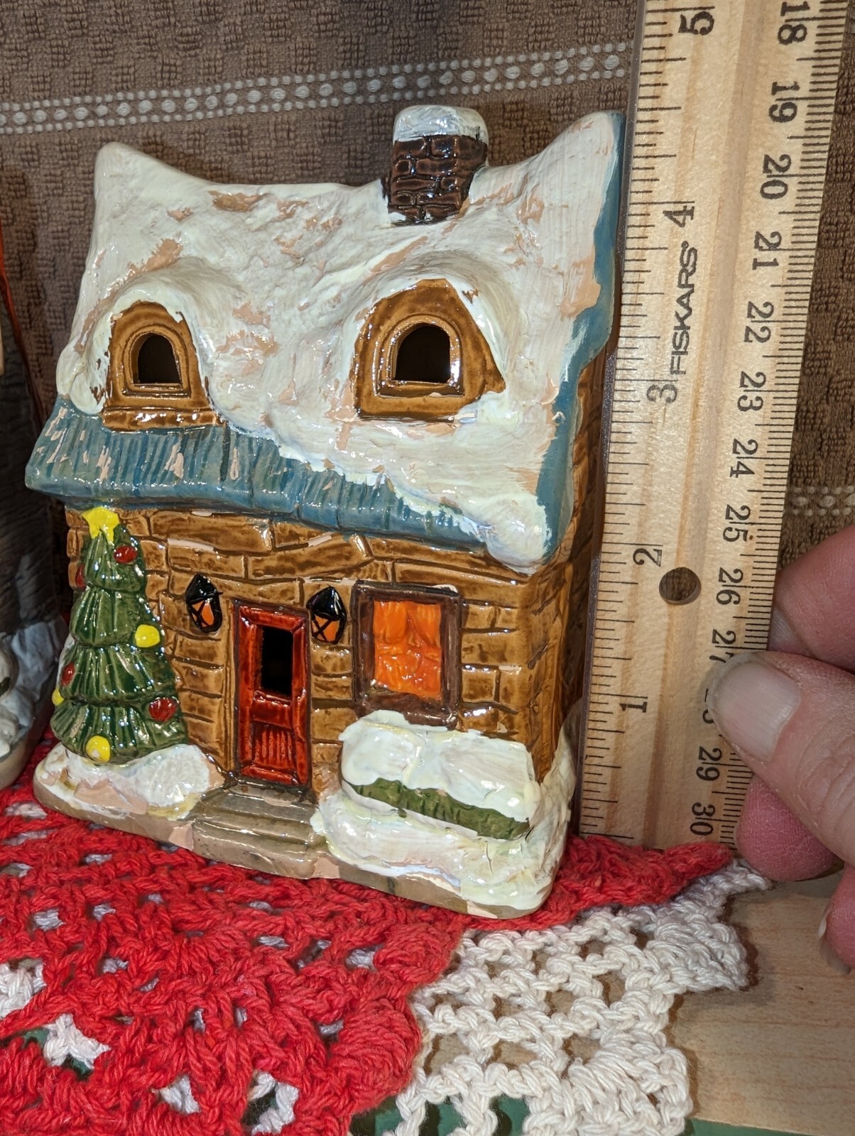 Christmas Village Houses Set Of Two Vintage Painted Taiwan, Can Be Lighted CUTE!