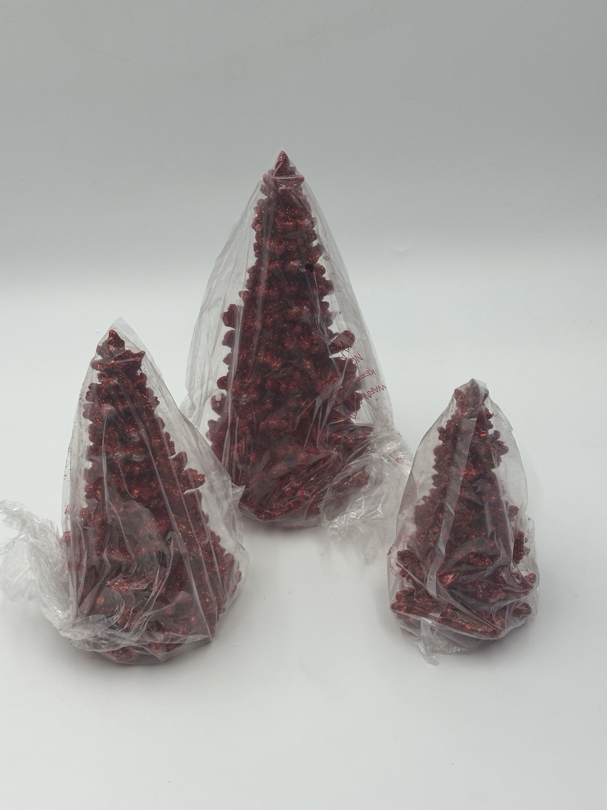 Dept 56 Red Glitter Trees Village Accessories 3 Piece Set #808995 NEW