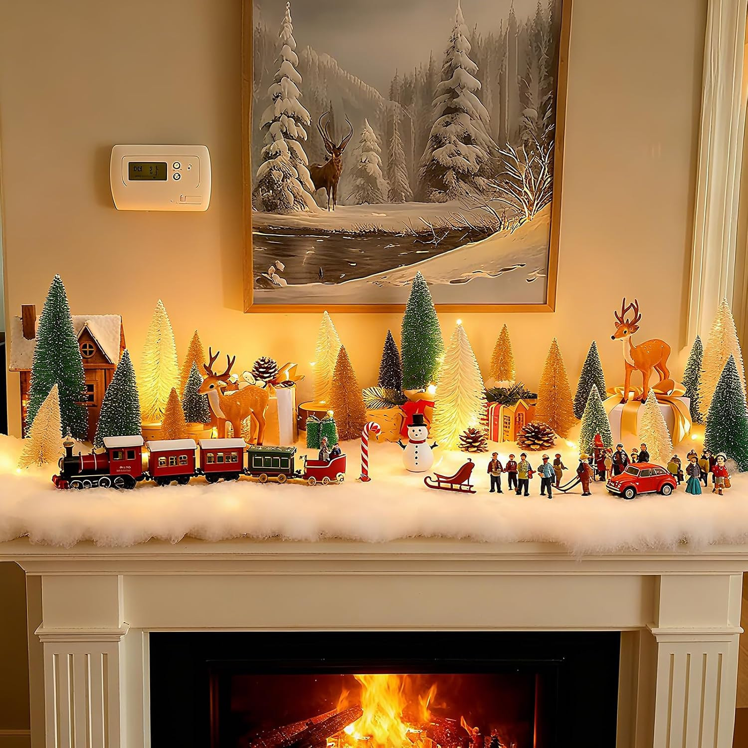 59 Pcs Christmas Village Set with LED Lights & Snow for Festive Decor