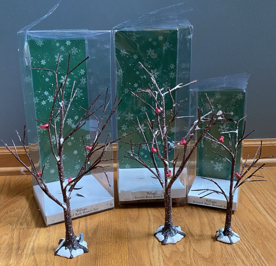 Dept 56 Christmas Village Frosted Bare Branch Tree Trees Lot 3 5242-6 5241-8 14″
