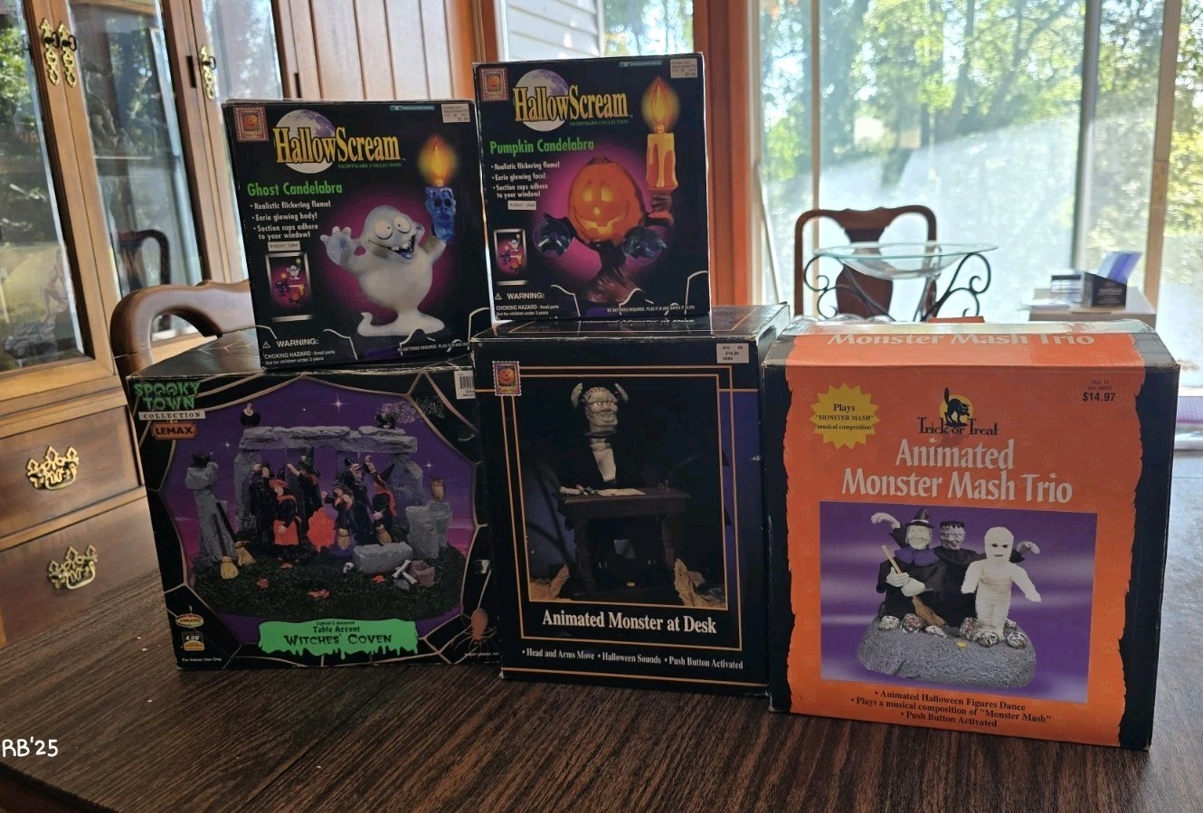 Lemax Spooky Town Witch Trendmasters Candelabra Ghost Frankenstein Lot Halloween